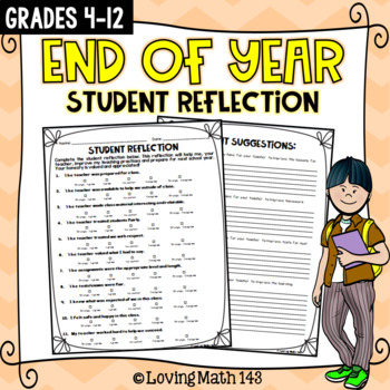 Preview of End of School Year Student Reflection and Feedback Survey