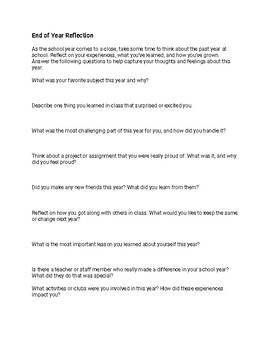 Preview of End of Year Student Reflection Worksheet Insightful Review Questions for Person