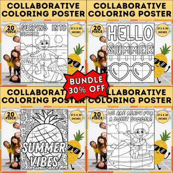 Preview of End-of-Year Summer Collaborative Coloring Poster Bundle | Last Day of School