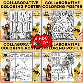 Preview of End of Year Summer Collaborative Coloring Poster Bundle for Bulletin Boards