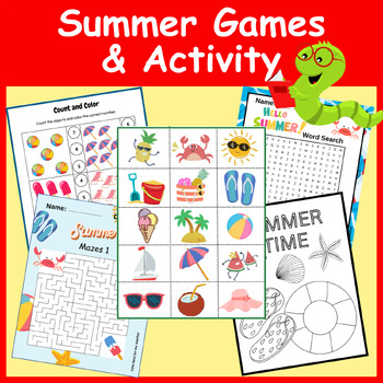 Summer Games Maze Puzzles Coloring & Counting | End of Year Activity BUNDLE