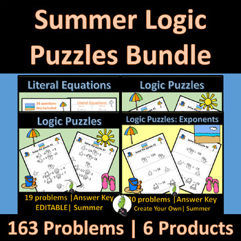 Preview of End of Year Summer Logic Puzzles | Algebra | Integers | Logic | Exponents