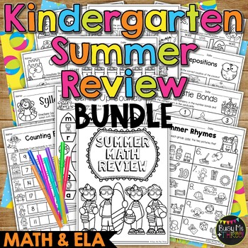 Preview of End of Year Summer Math and Literacy Kindergarten No Prep Review BUNDLE