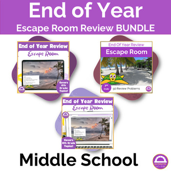 Preview of End of Year Summer Middle School Math Review Activities | Digital Escape Room