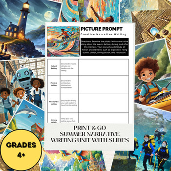 Preview of End of Year Summer Picture Prompt Narrative Writing Unit Workshop Grades 4-6