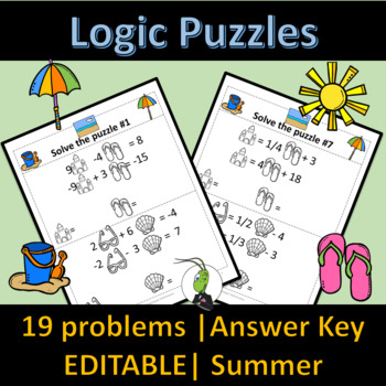 Preview of End of Year Summer Systems of Equations | Number Sense Logic Puzzles | Algebra 1
