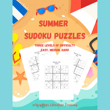 Preview of End of Year Summer-Themed Giant Sudoku Puzzle Packet Middle and High School Math