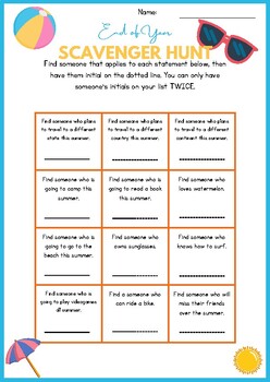 End of Year Summer Classmate Scavenger Hunt by Sarah Kitchens | TPT