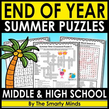 Preview of End of Year Summer Time Word Search & Crossword Puzzle + Answers Included