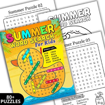 Preview of End of Year Summer Word Search Fun Activity Book for Kids | Worksheet |