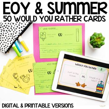 Preview of End of Year & Summer Would You Rather Game Cards | No Prep Summer Activity