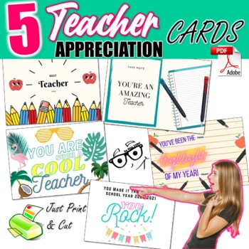 End of Year Teacher Appreciation Cards *Just Print* by Miss Tinker