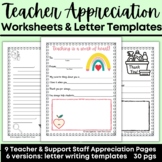 End of Year Teacher Appreciation Worksheets & Thank You Le