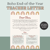 End of Year Teacher Letter | Editable | Rainbow | Boho | T