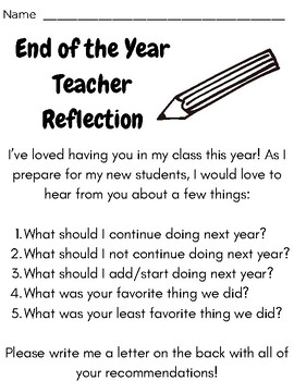 Preview of End of Year Teacher Reflection