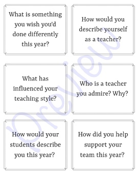 End of Year Teacher Reflection Questions / Conversation Cards / Game