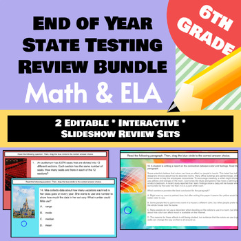 Preview of End of Year Test Prep Bundle- 6th Grade-ELA & Math Review Slides *Editable*
