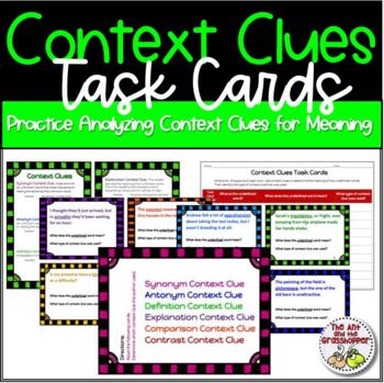 Preview of Reading Interpreting Context Clues Practice Task Cards NO PREP Review Practice