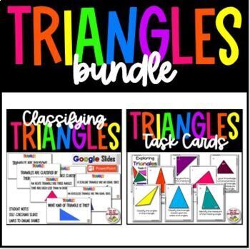 Preview of Math Geometry Triangles Guided Notes, Task Cards Review Practice NO PREP!