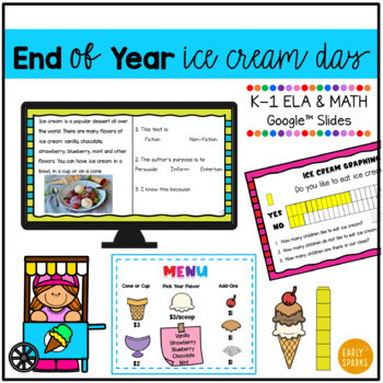 Preview of End of Year Theme Day - ICE CREAM DAY Digital Activities for K-1
