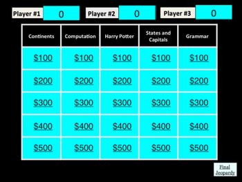 Trivia Jeopardy Game 2 By Mary Kay Erben Teachers Pay Teachers