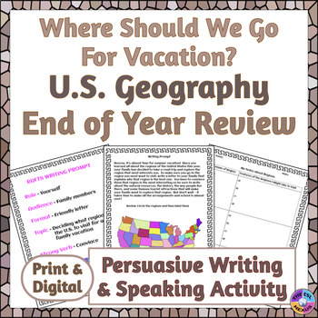 Preview of End of Year US Geography Review - Persuasive Letter Writing & Speaking Activity