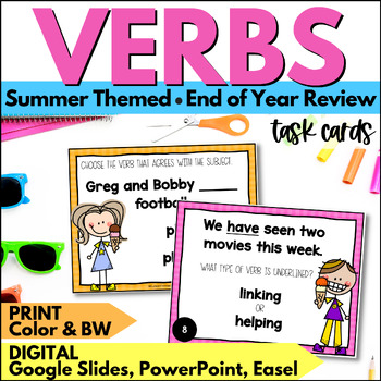 Preview of End of Year Verbs Task Cards - Verbs, Irregular Verbs, Subject Verb Agreement