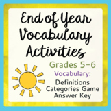 End of Year Vocabulary Activities Grades 5, 6 PRINT and EASEL