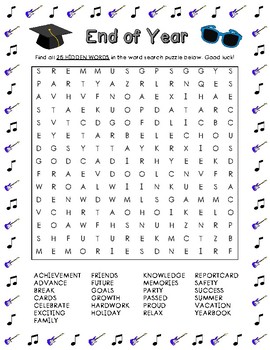 End of Year Word Search (25 Words) by LaRue Learning Products TpT