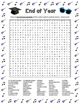 Preview of End of Year Word Search (50 Words)