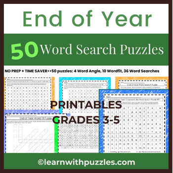 Preview of End of Year Word Searches 50 Unique Puzzles Gr. 3-5 Printables