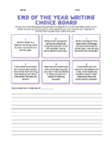 End of Year Writing Choice Board