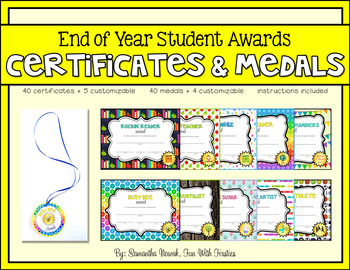 Preview of End of Year (or anytime!) Student Awards: *EDITABLE* Certificates & Medals