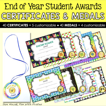 Preview of End of Year (or anytime!) Student Awards: *EDITABLE* Certificates & Medals