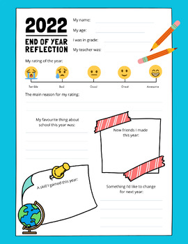 Preview of End of school year Reflection worksheet Writing Practice