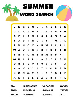 Preview of End of school year Summer wordsearch