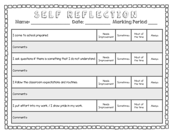 End of the Marking Period Student Reflection by caitlinANDshannon