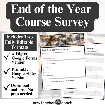 Preview of End of the School Year Course Evaluation | Student Survey | Google Form & Slides