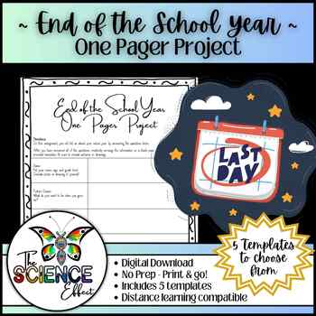 Preview of End of the School Year One Pager Project ~ One Pager Research Project