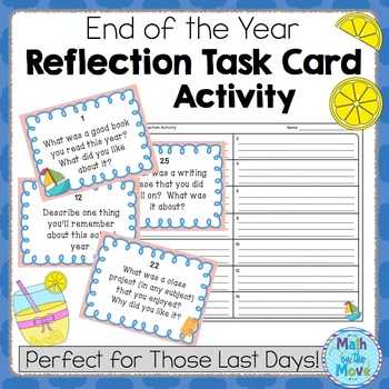Preview of End of the School Year - Reflection Task Card Activity