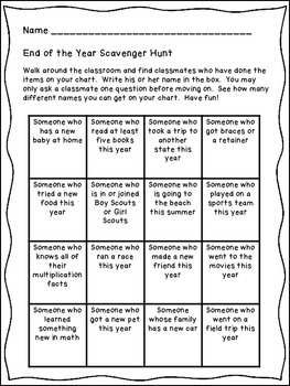End of the School Year Scavenger Hunt - A Great Wrap Up to Your Year