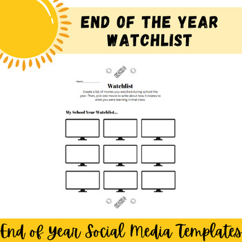 Preview of End of the School Year Social Media - Watchlist Activity - Movies & Lessons