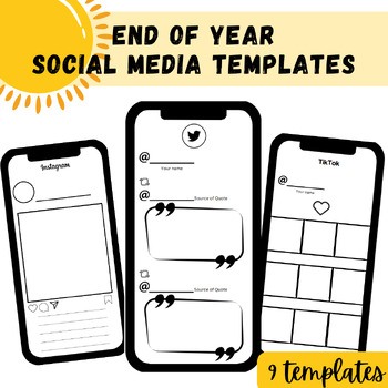 Preview of End of the School Year & Summer - 9 Social Media Themed Template Activities