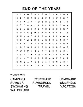 Preview of End of the School Year Word Search