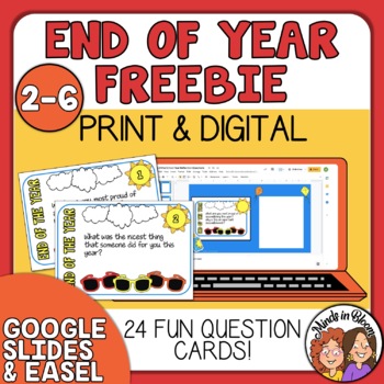 Preview of End of the Year Reflection Questions FREEBIE! Print or Digital Activity