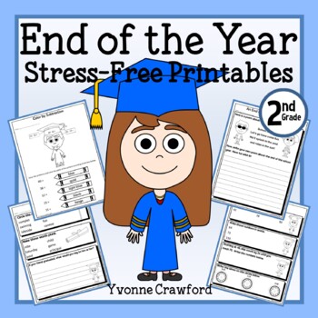 Preview of End of the Year 2nd Grade NO PREP Printables | Math & Literacy Worksheets
