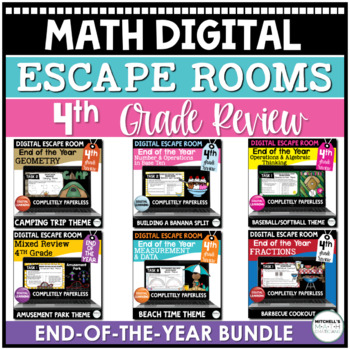 Preview of End of the Year 4th Grade Math Activity: Digital Escape Rooms BUNDLE