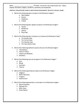 End of the Year - 4th Grade Social Studies Test - US ...