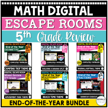 Preview of End of the Year 5th Grade Math Activity: Digital Escape Rooms BUNDLE