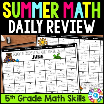 Preview of Fun Summer Work Packet 5th Grade End of the Year Math Activities Review Packet